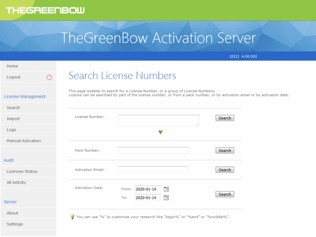 TheGreenBow - Secure Connection Management screenshot Search License Numbers